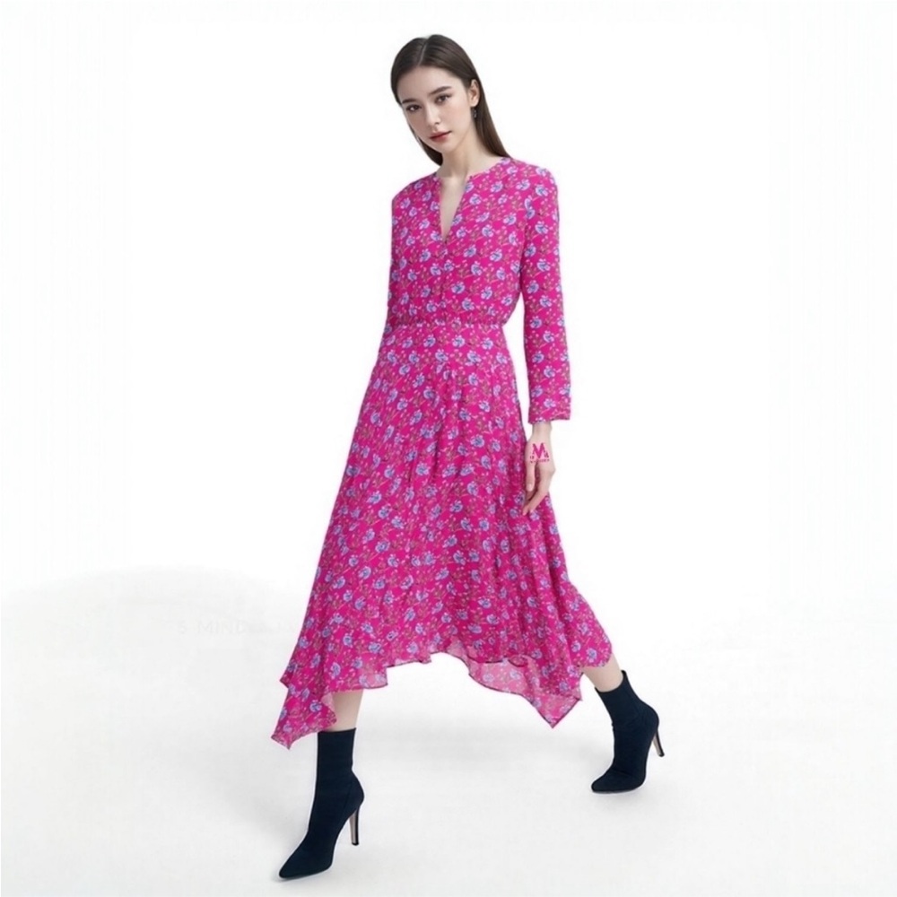 Maje Rayina Asymmetrical Hem Floral Dress - Feminine Bloomcore Resort - Size S